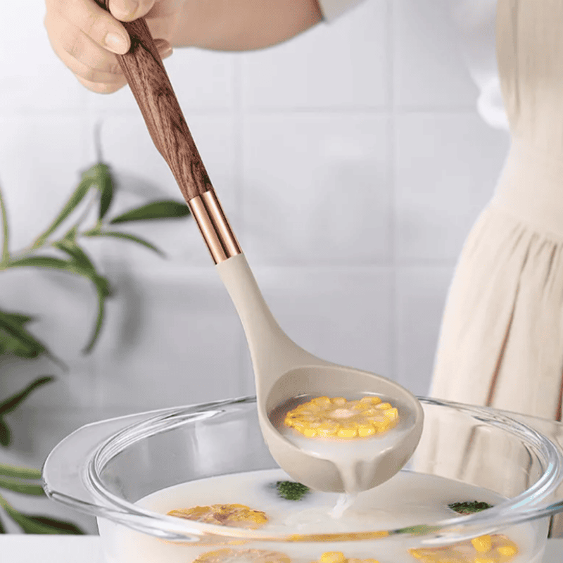 10-teiliges Premium-Silikon-Küchenhelfer Set mit Holzgriffen – Hitzebeständig und Ergonomisch für Moderne Küchenutensilien 2