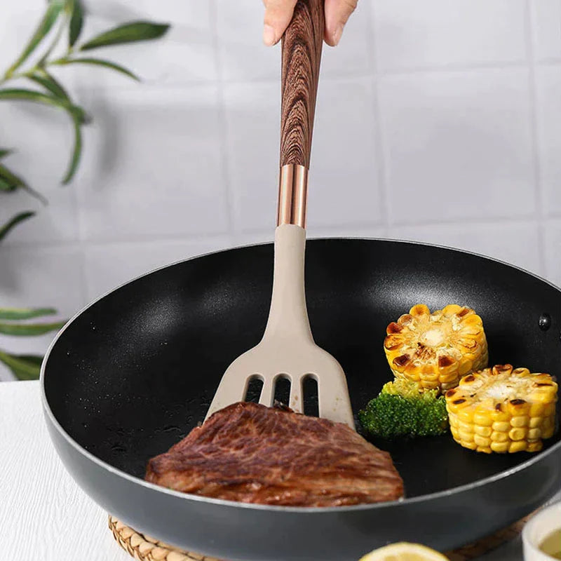 10-teiliges Premium-Silikon-Küchenhelfer Set mit Holzgriffen – Hitzebeständig und Ergonomisch für Moderne Küchenutensilien 3