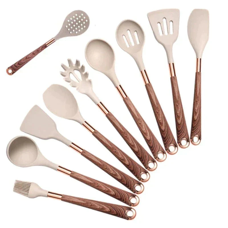 10-teiliges Premium-Silikon-Küchenhelfer Set mit Holzgriffen – Hitzebeständig und Ergonomisch für Moderne Küchenutensilien 5