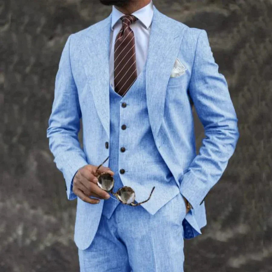 Variant image for Men's Three-Piece Suit Light Gray Size M Breathable Fabric Wedding Suit-25