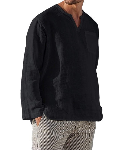 Herren Hemd Langarm V-Ausschnitt Atmungsaktiv Bohemian Stil-3
