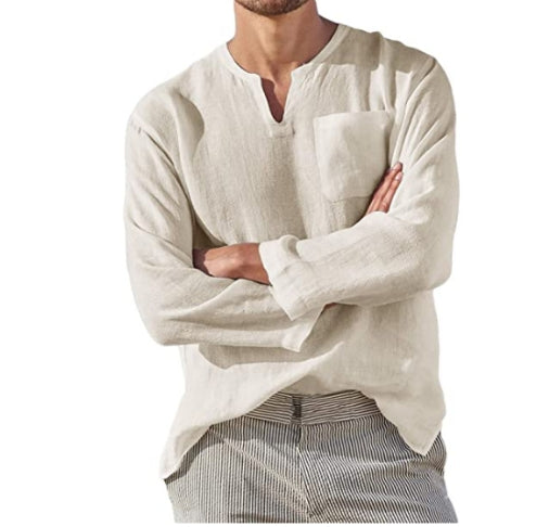 Herren Hemd Langarm V-Ausschnitt Atmungsaktiv Bohemian Stil-2