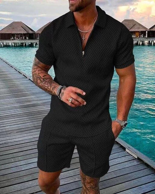 Herren Polo und Shorts Set Blau Größe L Baumwolle-2