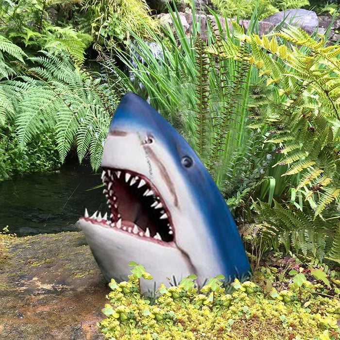 Hai garden sculpture – Weatherproof wall decoration for outdoor use with maritime flair – Blue resin look for unique garden design
