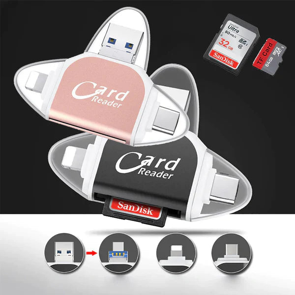 4-in-1 Kartenleser für SD und TF – USB, USB-C, Micro-USB, Lightning, Hochgeschwindigkeit 1