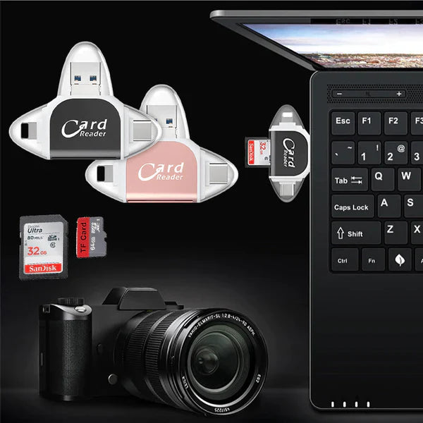 4-in-1 Kartenleser für SD und TF – USB, USB-C, Micro-USB, Lightning, Hochgeschwindigkeit 4