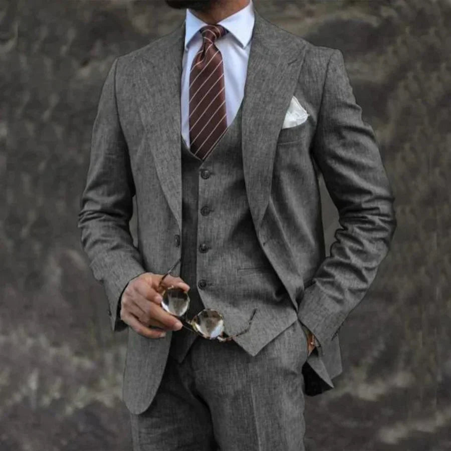 Variant image for Men's Three-Piece Suit Light Gray Size M Breathable Fabric Wedding Suit-48