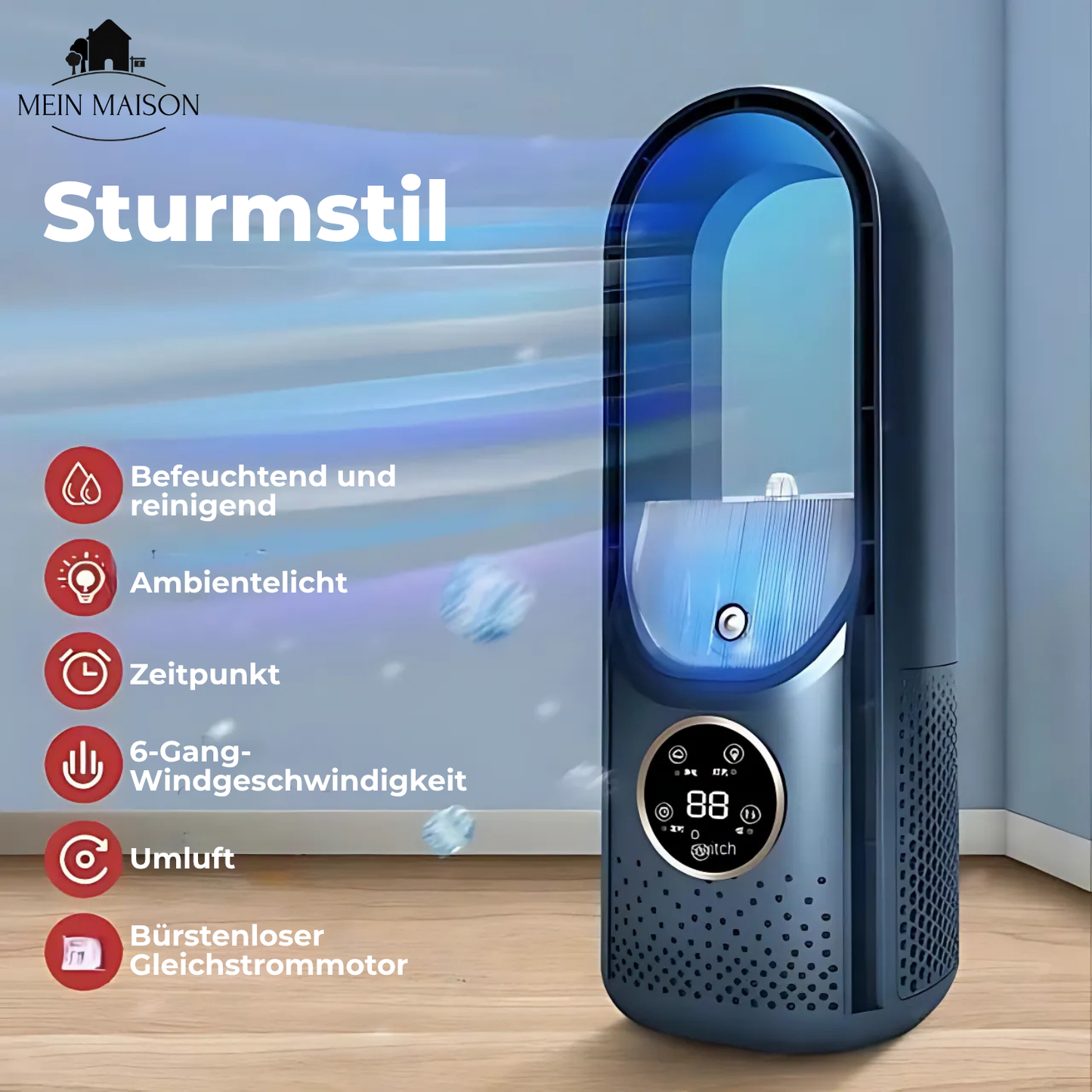 Airevo air cooler | Bladeless USB fan | 6 levels | Quietly & with timer | Humidification 3