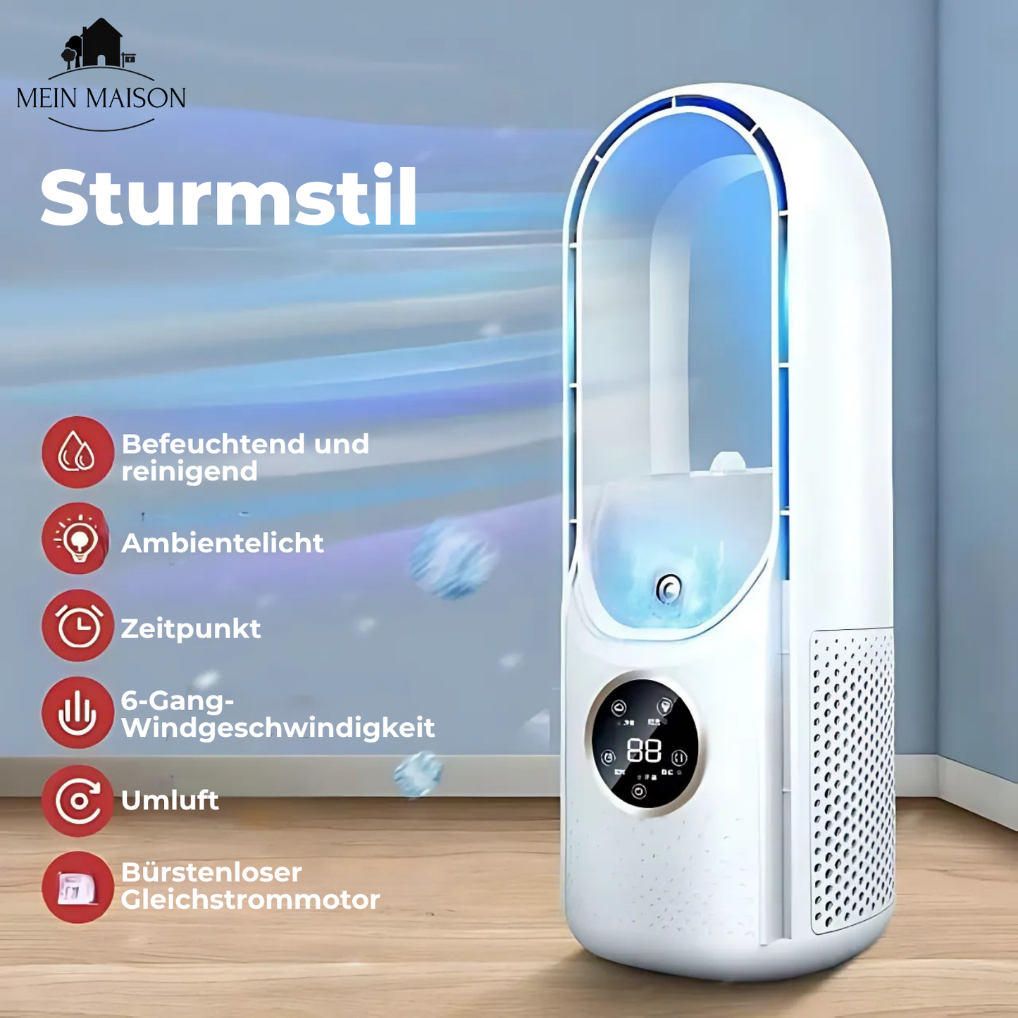 Airevo air cooler | Bladeless USB fan | 6 levels | Quietly & with timer | Humidification 4