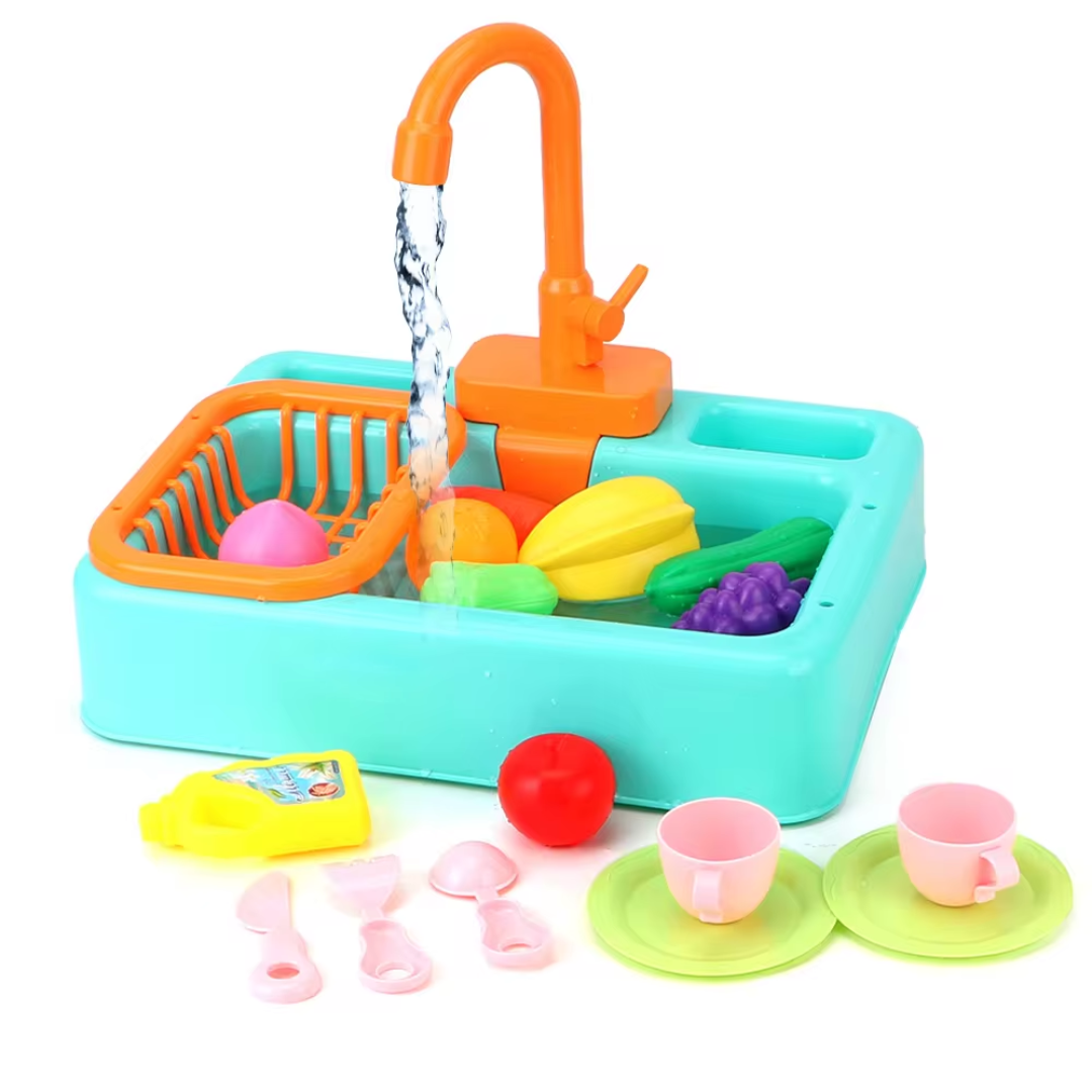 Aquaplay Spielzeug-Waschtisch mit Wasserhahn – Kreatives Lernspielzeug für Kinder ab 3 Jahren mit Geschirr und Gemüse 1