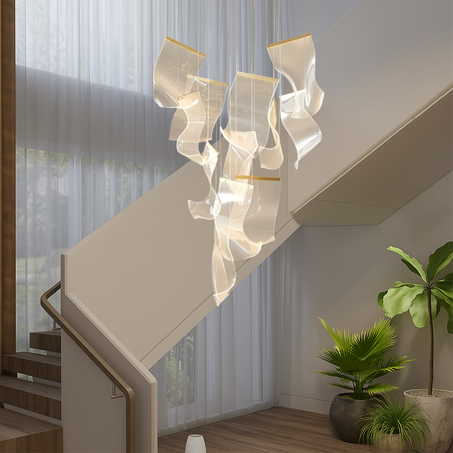 Archinea | Treppenleuchter aus Acryl in Gold für moderne Innenräume 4