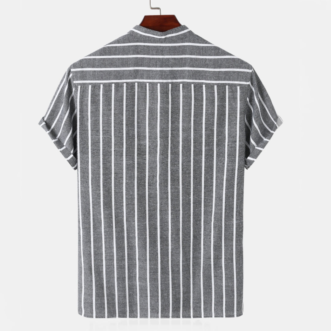 Herren Hemd Gestreift Casual Bequem Baumwolle-4
