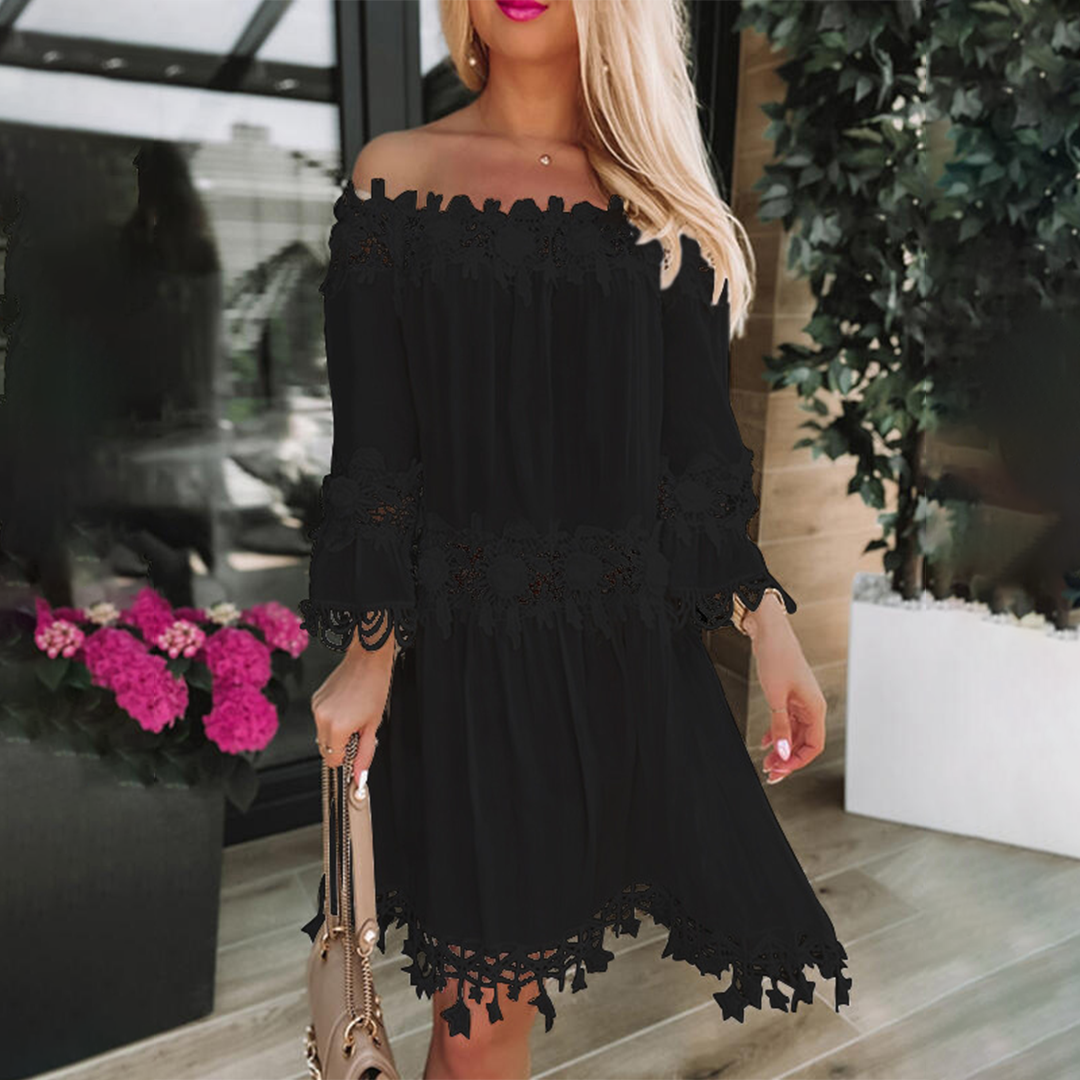 Damen Schulterkleid Schwarz Größe M Polyester-4