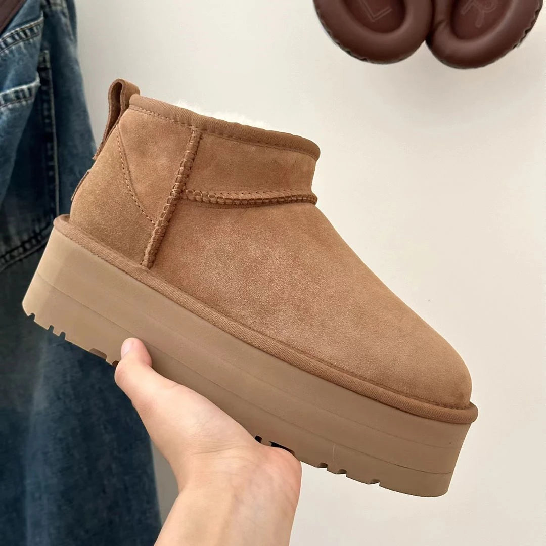 Braune Ultra Mini Ugg Boots für Damen – Gemütliche Plateau-Stiefeletten mit Fellfutter 0