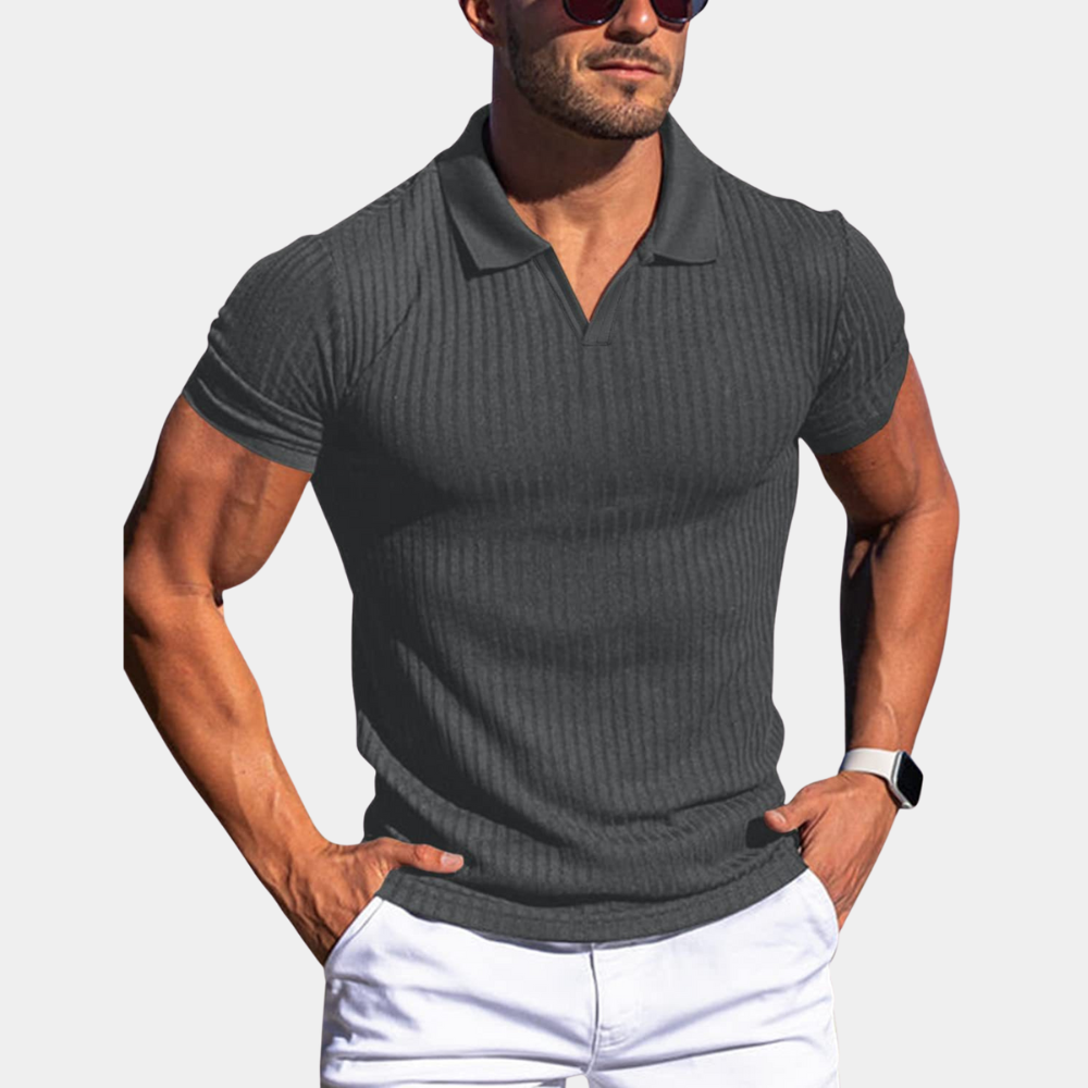 Herren Polo Shirt Slim Fit V-Ausschnitt Baumwolle Modern in Verschiedenen Farben und Größen-5