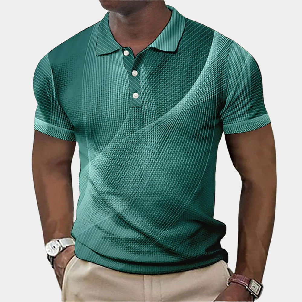 Herren Polohemd Slim Fit Strukturiert Blau Grau Grün Baumwolle-2