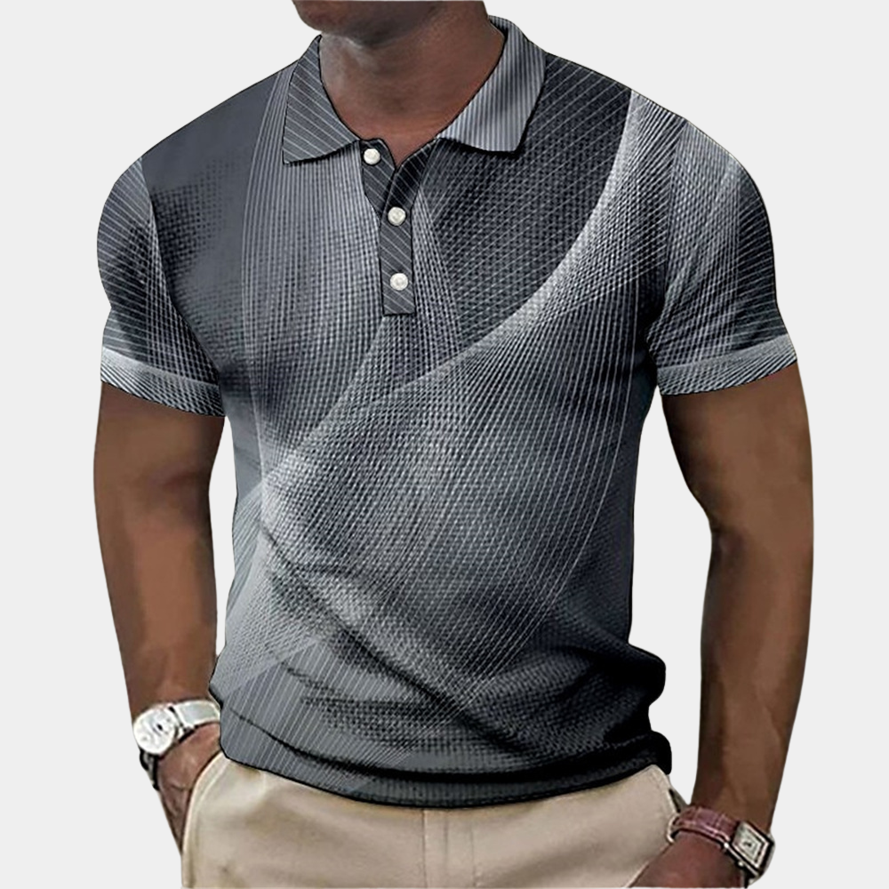 Herren Polohemd Slim Fit Strukturiert Blau Grau Grün Baumwolle-3