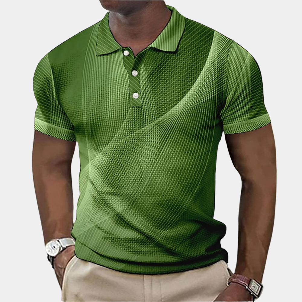 Herren Polohemd Slim Fit Strukturiert Blau Grau Grün Baumwolle-4