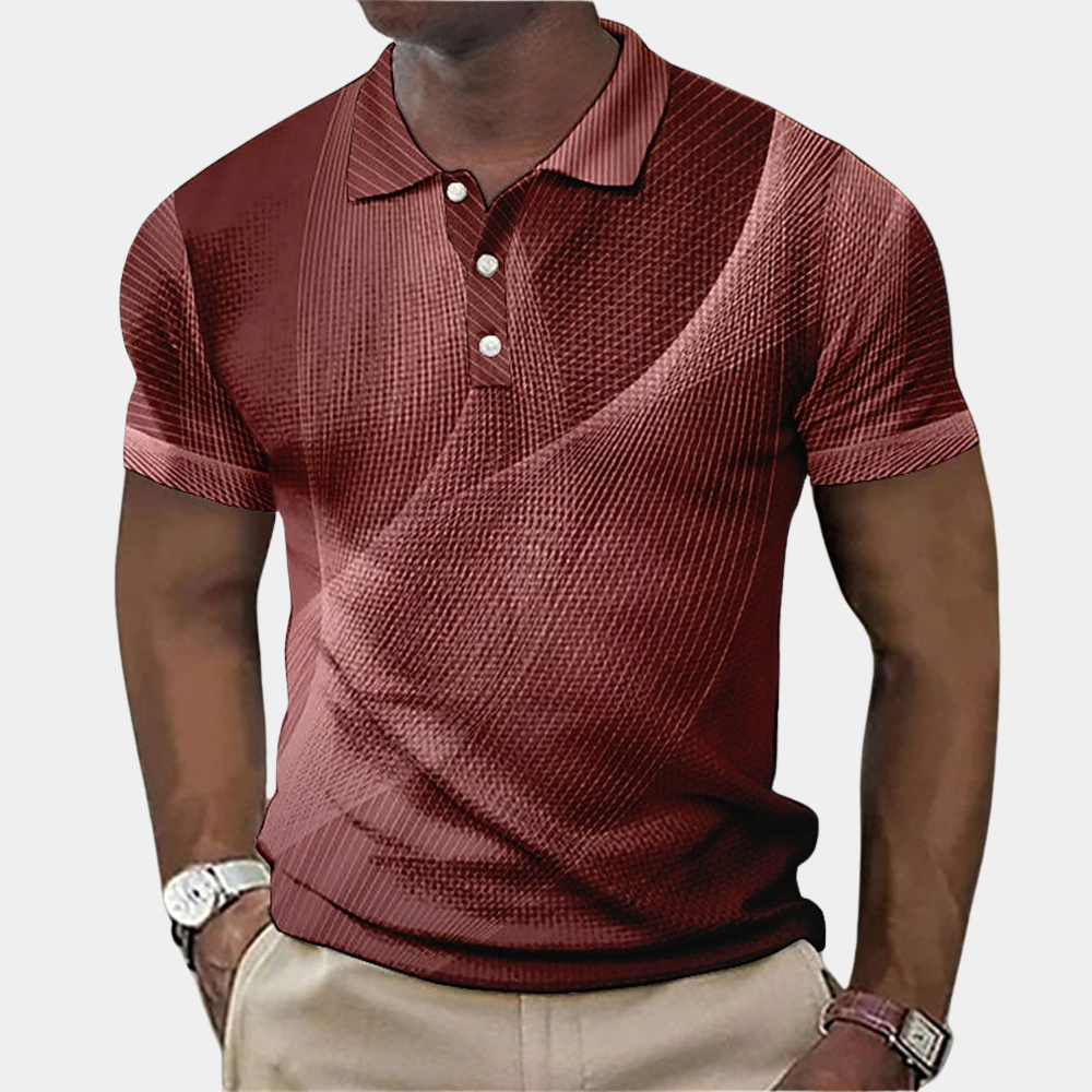 Herren Polohemd Slim Fit Strukturiert Blau Grau Grün Baumwolle-5