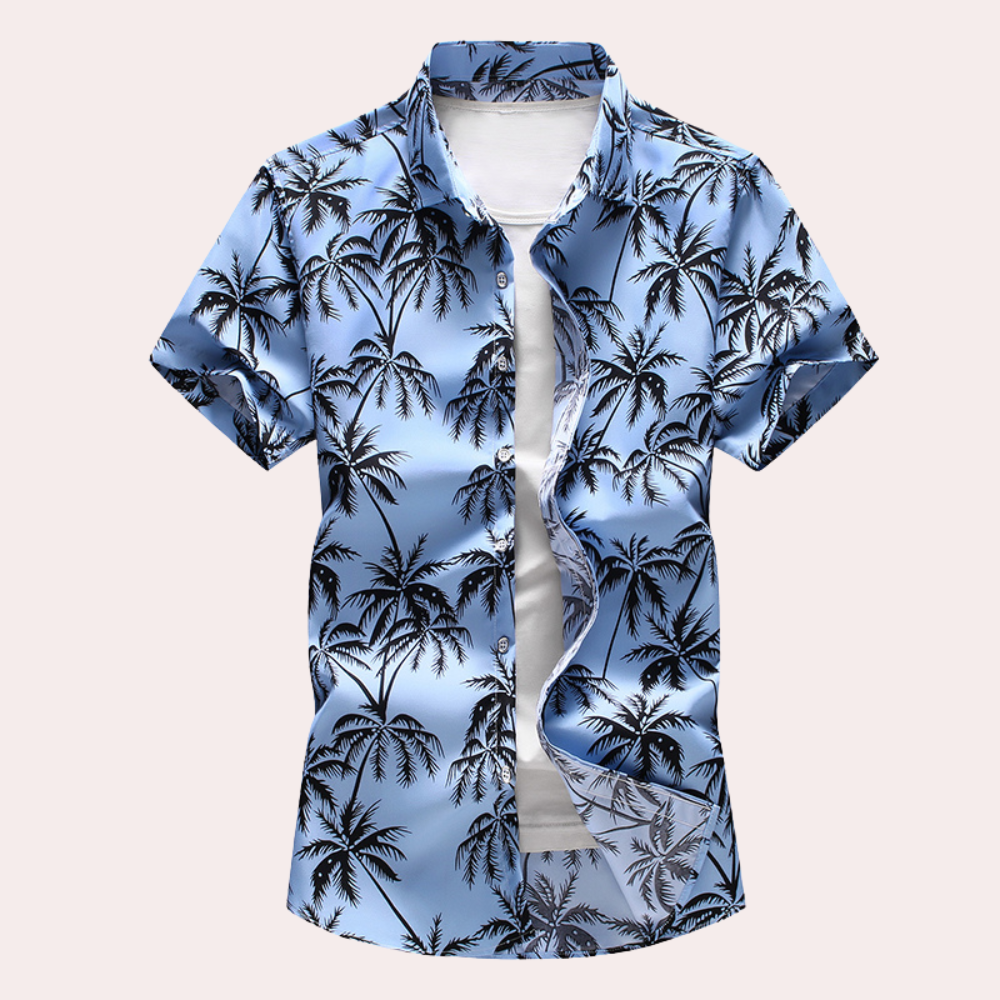 Herren Kurzarmbluse Hawaii Stil Blumendruck Leicht Baumwolle-2