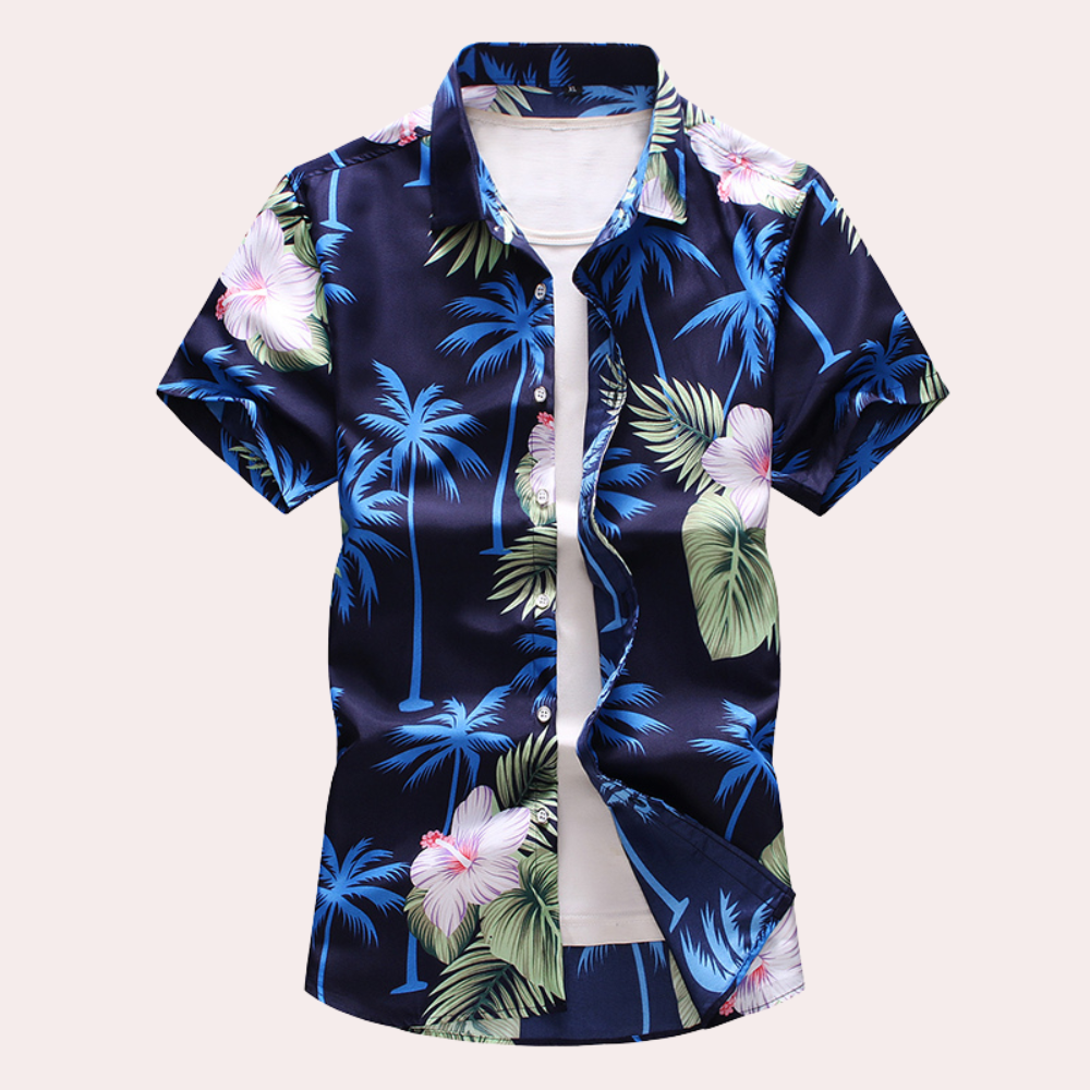 Herren Kurzarmbluse Hawaii Stil Blumendruck Leicht Baumwolle-3
