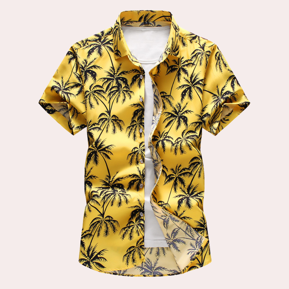 Herren Kurzarmbluse Hawaii Stil Blumendruck Leicht Baumwolle-4
