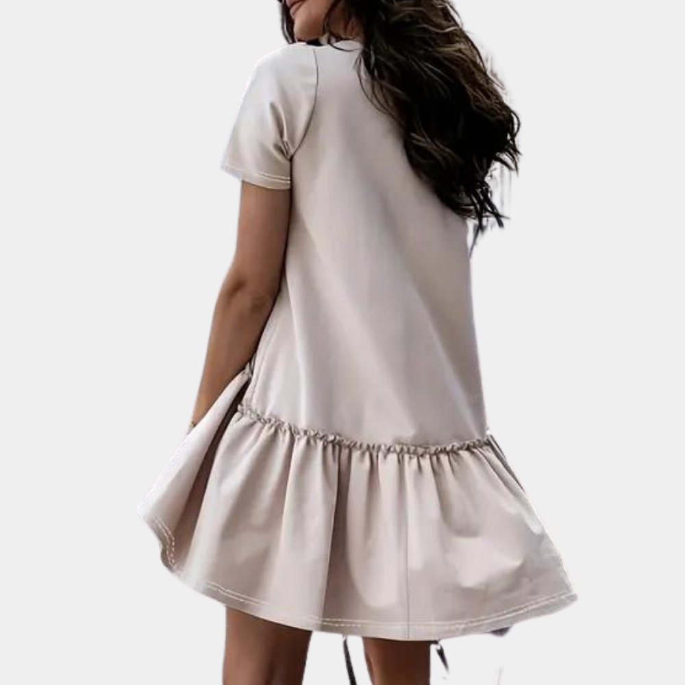 Damen Mini Kleid Khaki Größe M Baumwolle - Sommerkleider Damen für Vielseitige Anlässe-2