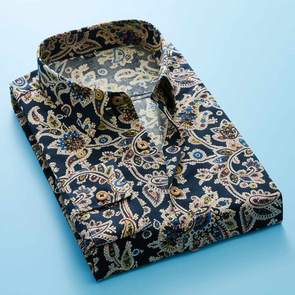 Herren Hemd Langarm Paisley Muster Komfortabel Atmungsaktiv-2