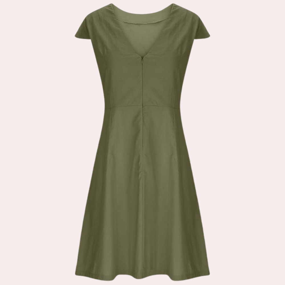 Damen A-Linien Kleid Grün Größe M Baumwolle Leinen - Elegantes Sommerkleid für Komfort und Stil-4