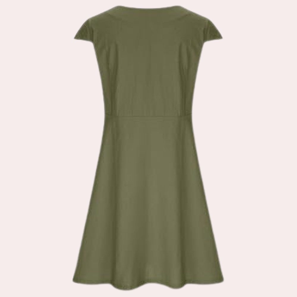 Damen A-Linien Kleid Grün Größe M Baumwolle Leinen - Elegantes Sommerkleid für Komfort und Stil-5