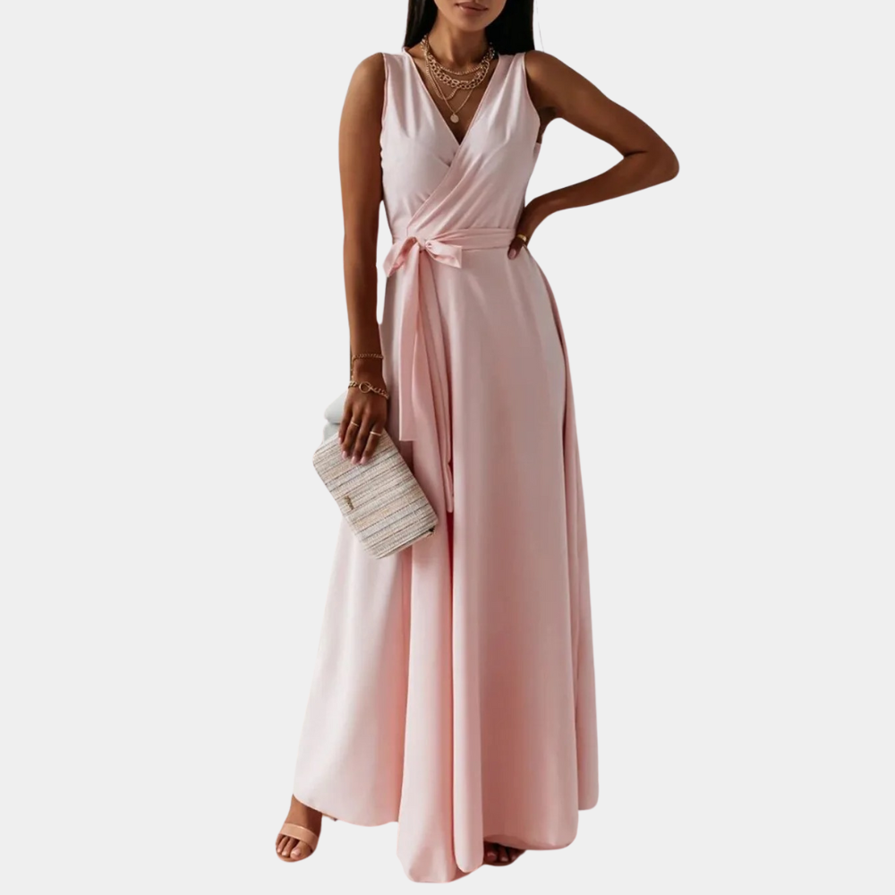Damen Maxi Kleid Rosa Größe M Polyester V-Ausschnitt für Hochzeitsgast oder Sommerveranstaltungen-2