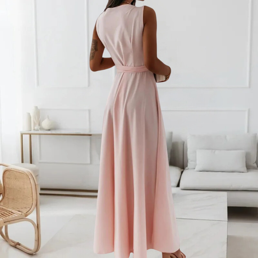 Damen Maxi Kleid Rosa Größe M Polyester V-Ausschnitt für Hochzeitsgast oder Sommerveranstaltungen-3