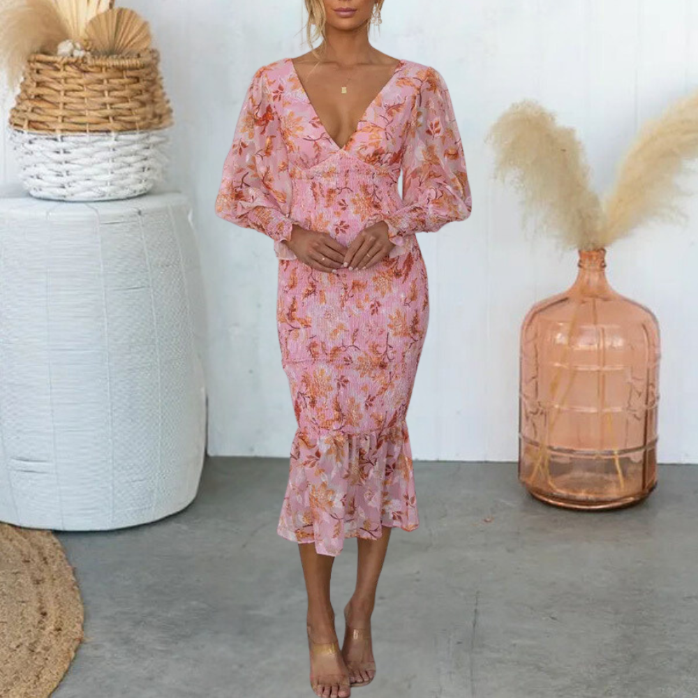 Damen Kleid Grün Größe M Baumwolle Blumendruck-2