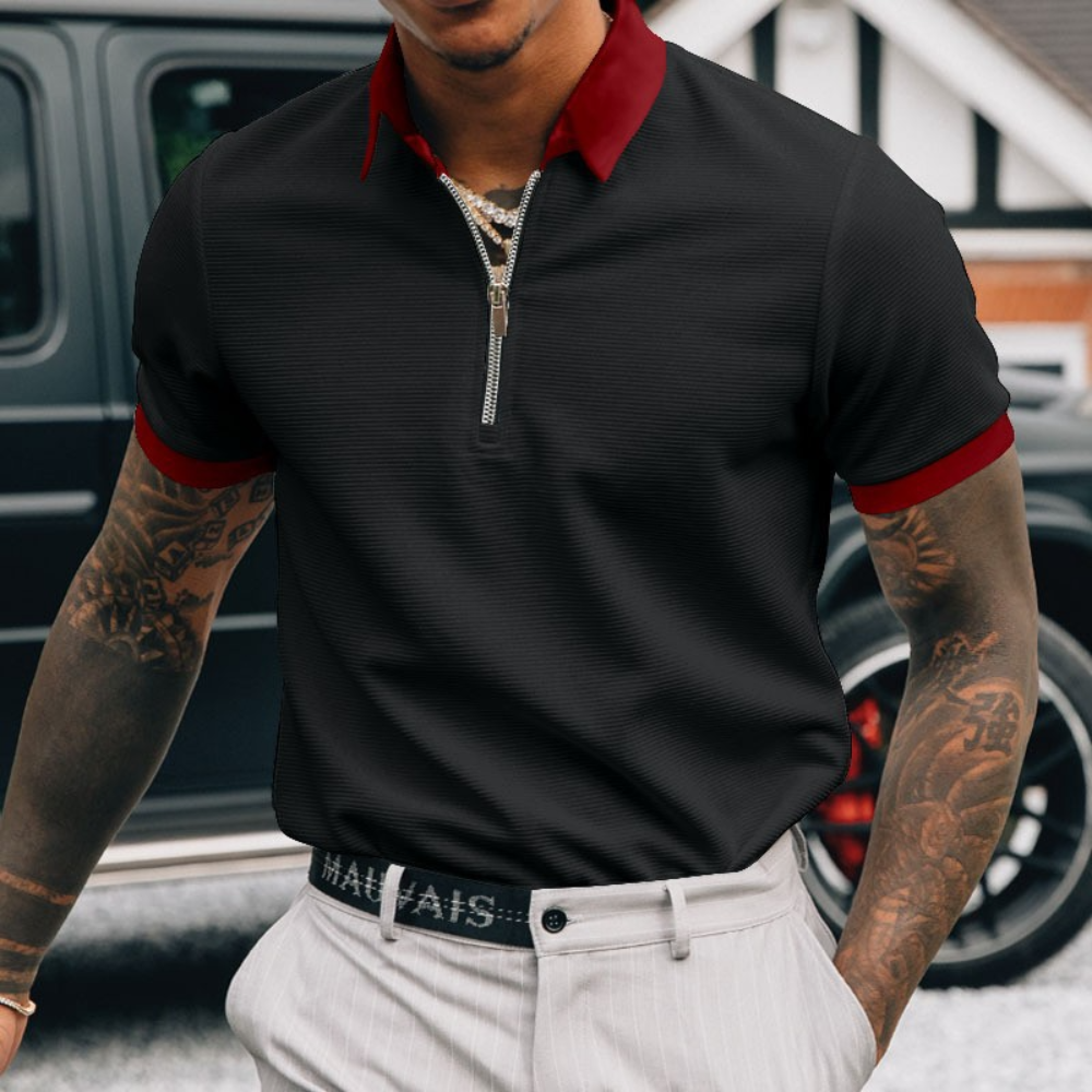 Herren Poloshirt Halb Reißverschluss Trendy Leichtgewicht Baumwolle-2