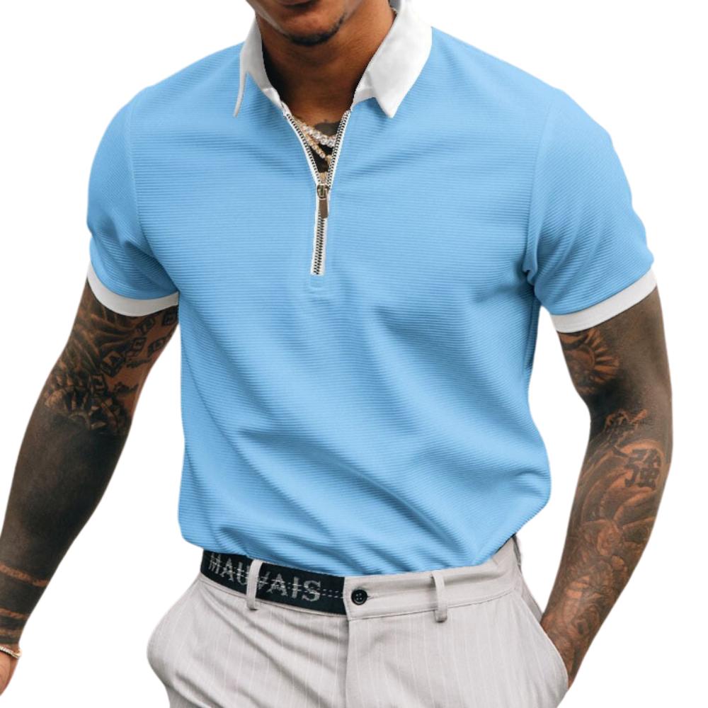 Herren Poloshirt Halb Reißverschluss Trendy Leichtgewicht Baumwolle-6