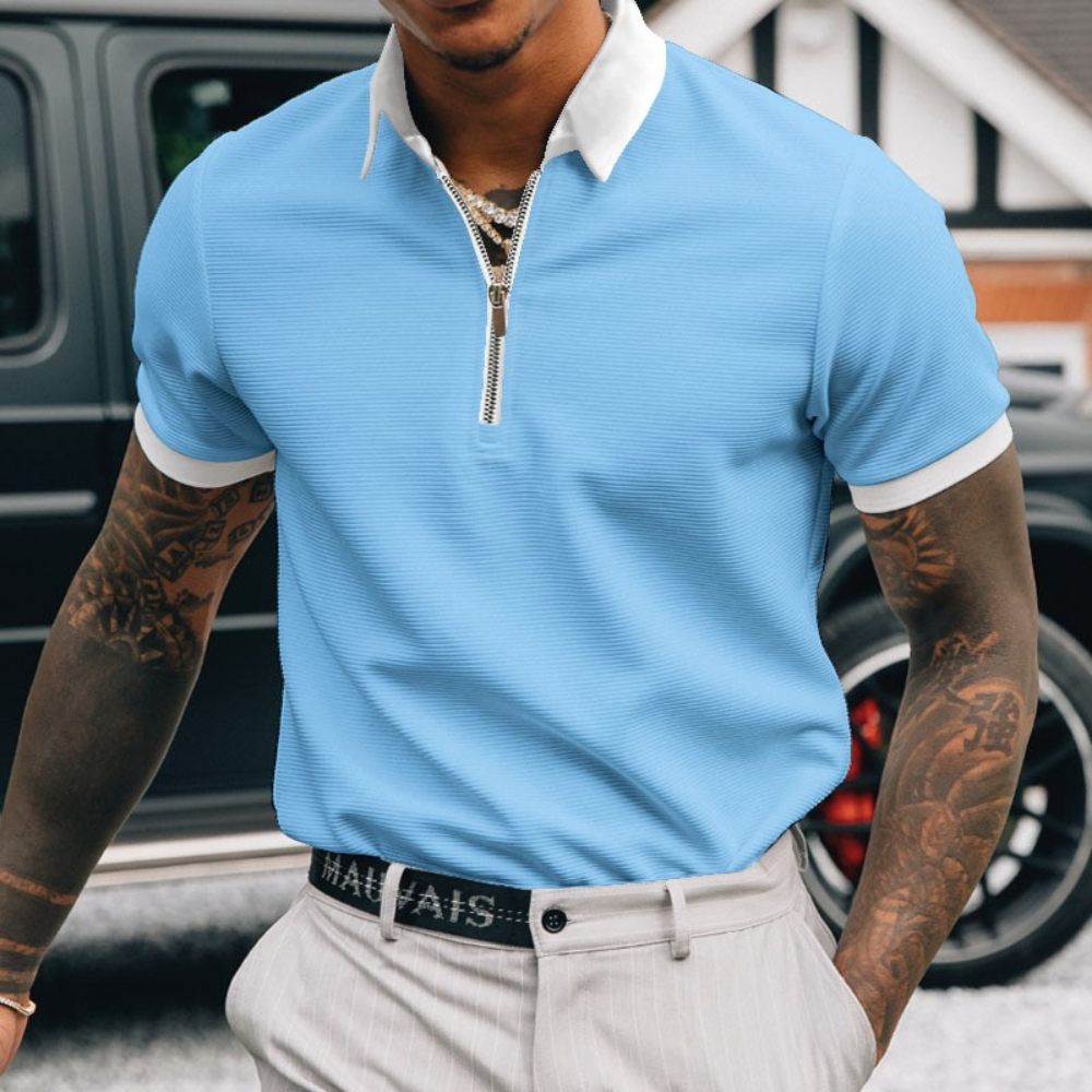 Herren Poloshirt Halb Reißverschluss Trendy Leichtgewicht Baumwolle-3