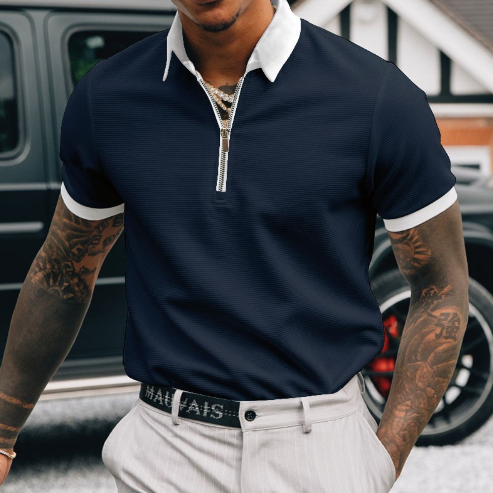Herren Poloshirt Halb Reißverschluss Trendy Leichtgewicht Baumwolle-5