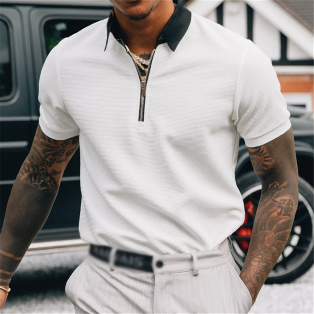 Herren Poloshirt Halb Reißverschluss Trendy Leichtgewicht Baumwolle-4