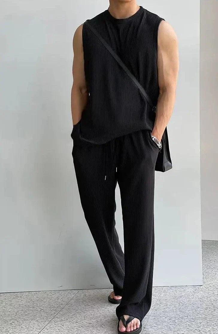 Damen Sommer Set Zweiteiler Hose und Oberteil Ärmellos Atmungsaktiv-3
