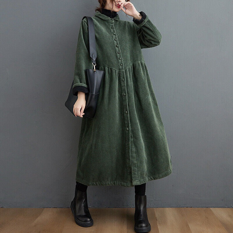 Cordmantel für Damen – Oversize-Passform – Button-Down – Wadenlang – Gerippte Textur 0