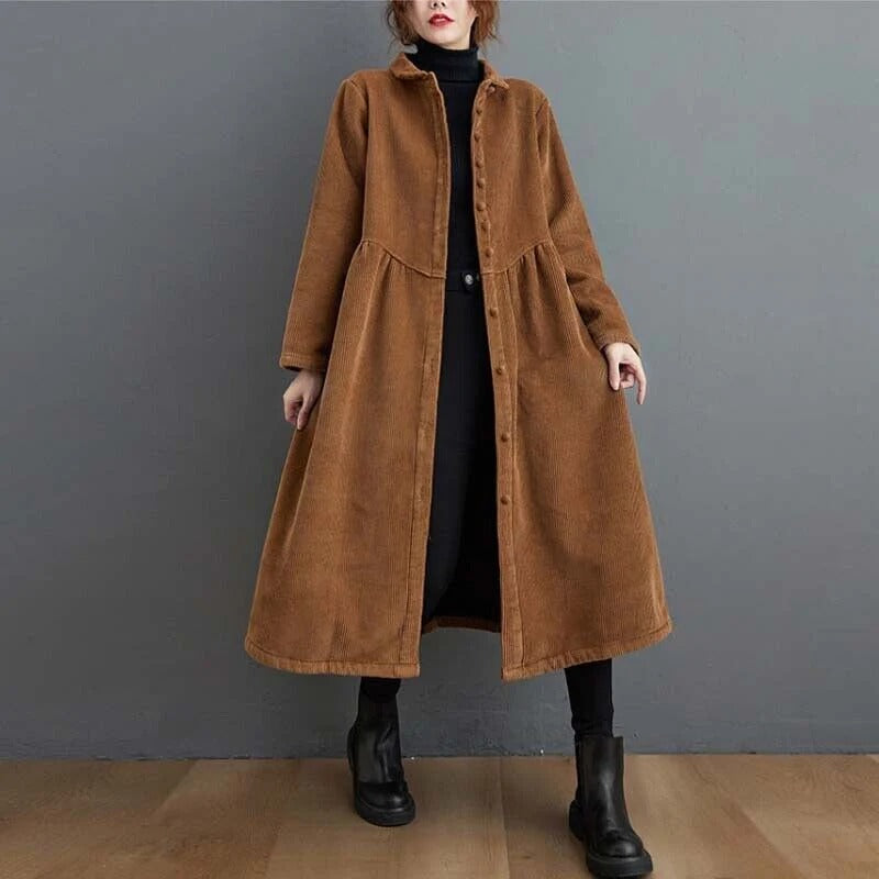 Cordmantel für Damen – Oversize-Passform – Button-Down – Wadenlang – Gerippte Textur 1