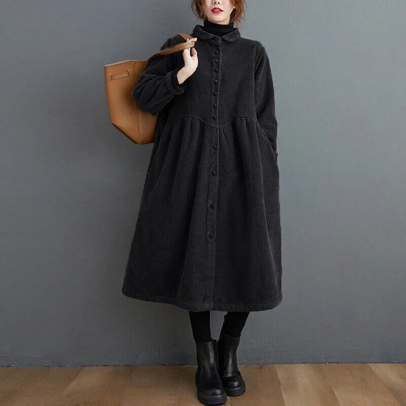 Cordmantel für Damen – Oversize-Passform – Button-Down – Wadenlang – Gerippte Textur 2