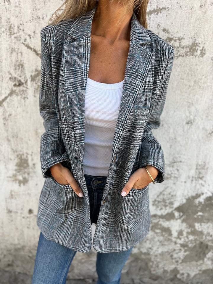 Damen Blazer Kariert Boyfriend Lockere Passform Hochwertiger Stoff 3