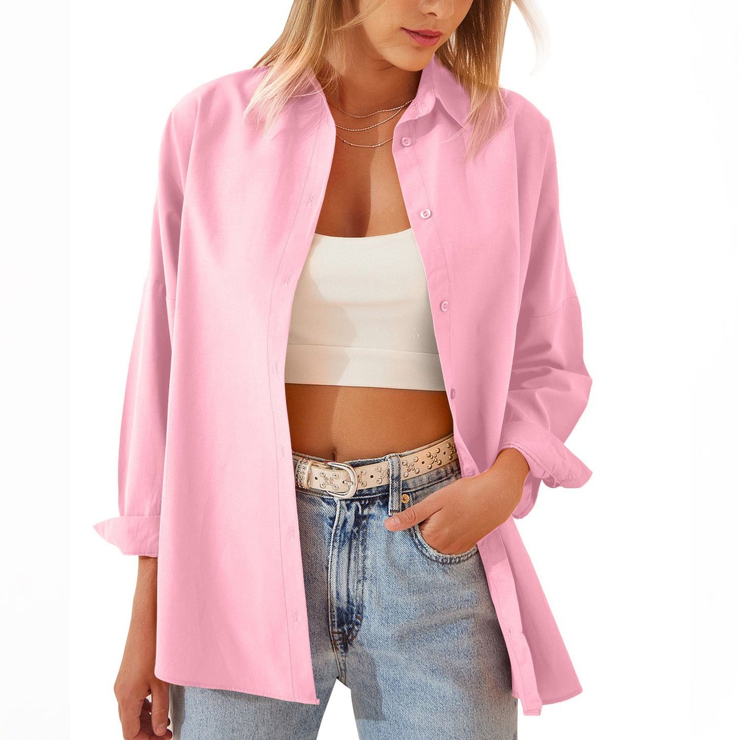 Damen Button-Down-Hemd – Relaxed Fit – Langarm – Lässiger Oversize-Look 0