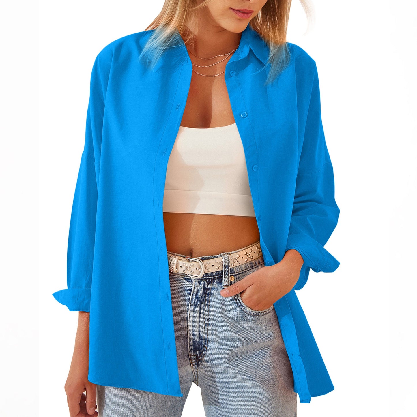 Damen Button-Down-Hemd – Relaxed Fit – Langarm – Lässiger Oversize-Look 2