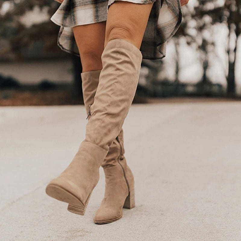 Damen Kniestiefel aus Wildleder mit Hohem Absatz – Elegante und Bequeme Stiefel für Jeden Anlass 2