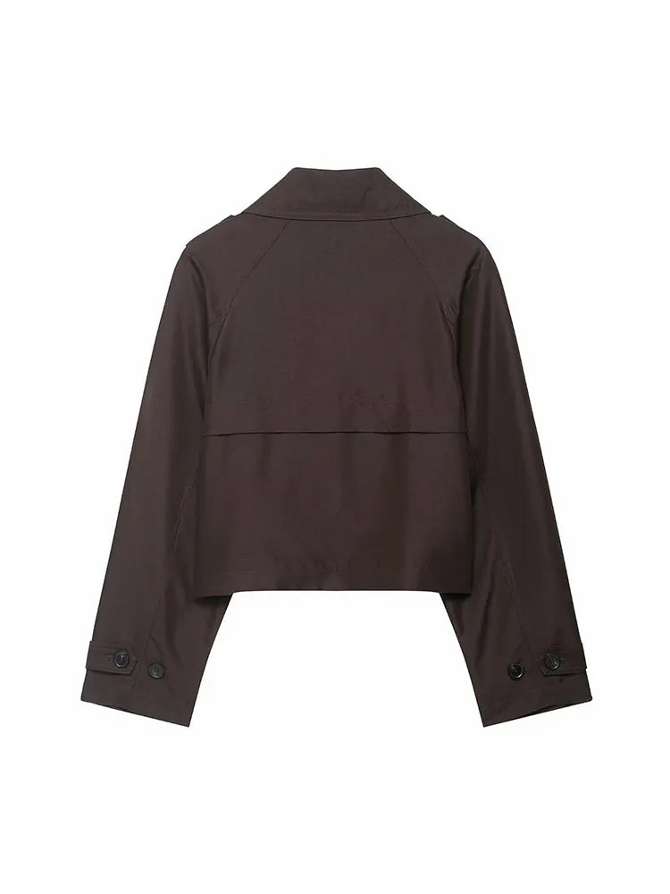 Damen Kurz Trenchcoat mit Revers – Doppelreiher, Taschen, ideal für Herbst/Winter Mäntel Damen 2