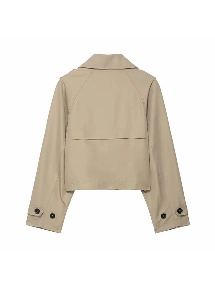 Damen Kurz Trenchcoat mit Revers – Doppelreiher, Taschen, ideal für Herbst/Winter Mäntel Damen 4
