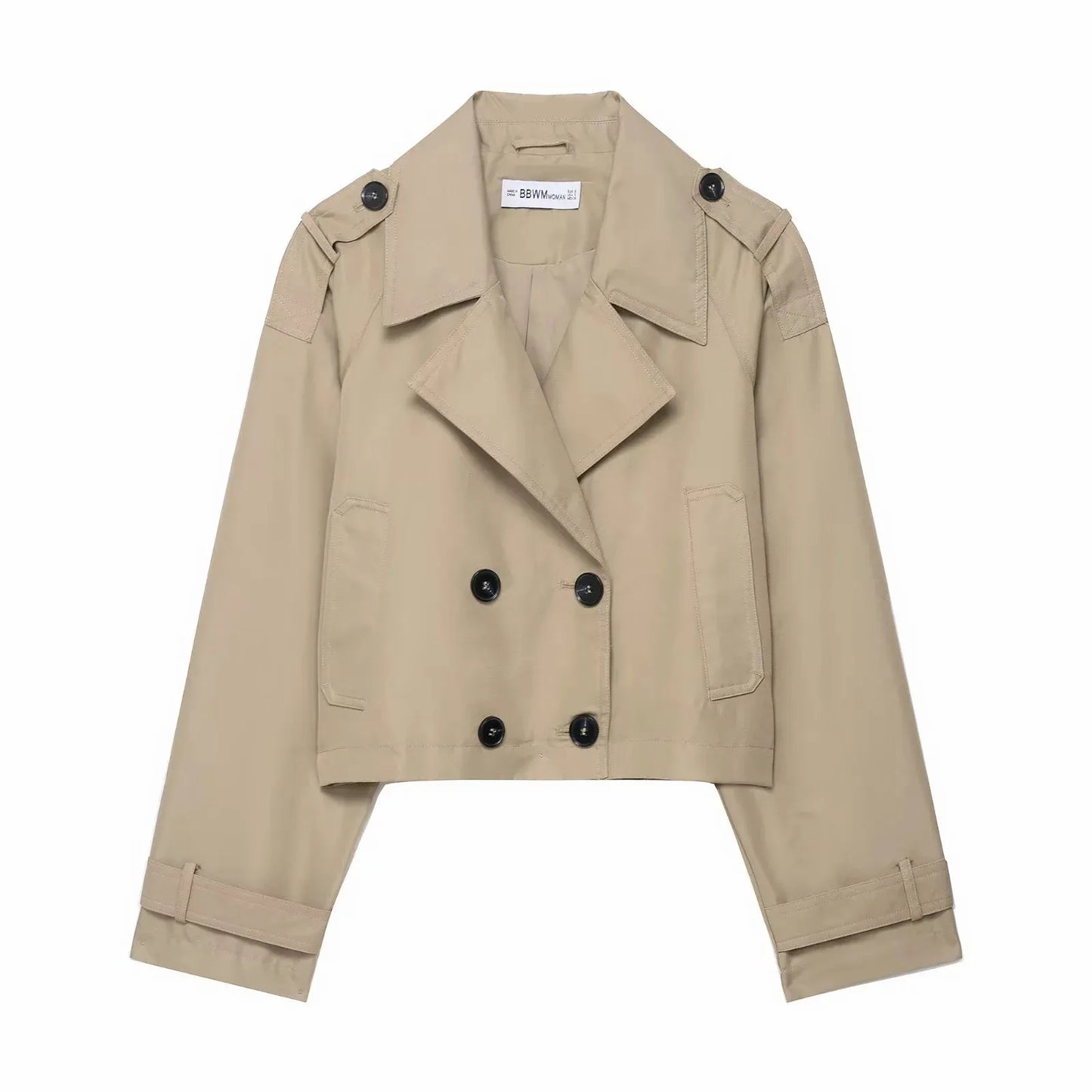 Damen Kurz Trenchcoat mit Revers – Doppelreiher, Taschen, ideal für Herbst/Winter Mäntel Damen 6