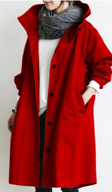 Damen Trenchcoat Lang Grau Atmungsaktiv Mit Kapuze 10